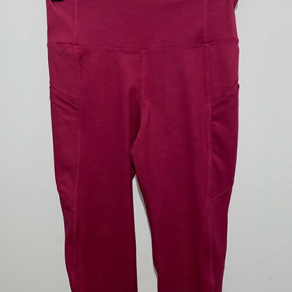 Nicole Miller Sport Women's Red High Rise Side Pockets Athletic Leggings Small